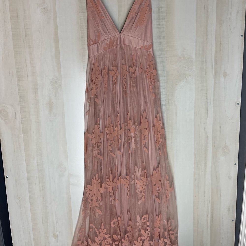 Dainty Houligan blush maxi dress spaghetti straps velvet flocking wedding small - Picture 5 of 16
